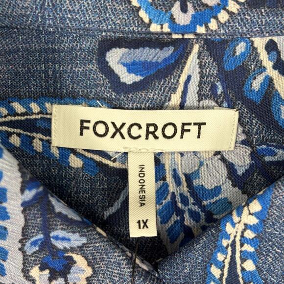 Foxcroft Hampton Plus Denim Paisley Long Sleeve Shirt NWT Size 1X - Picture 3 of 8